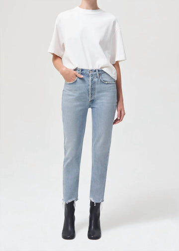 Agolde riley high rise straight crop jean in curio