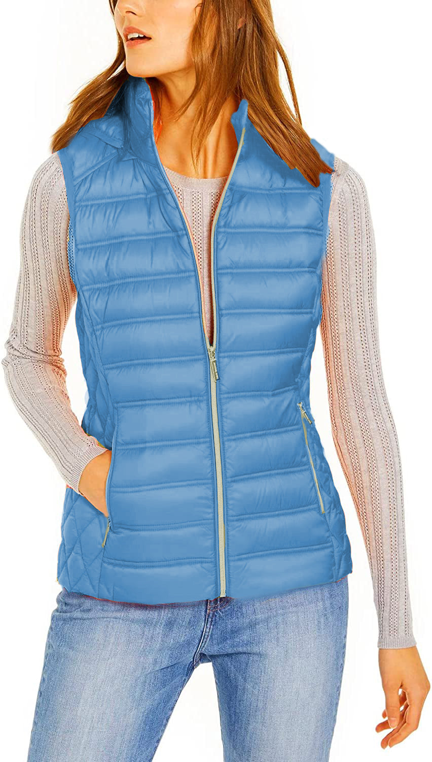 Shop Michael Michael Kors Women's South Pacific Blue Down Puffer Vest With Removable Hood