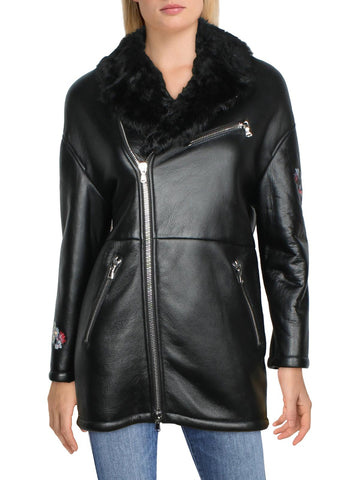 Red Valentino womens leather lamb fur coat