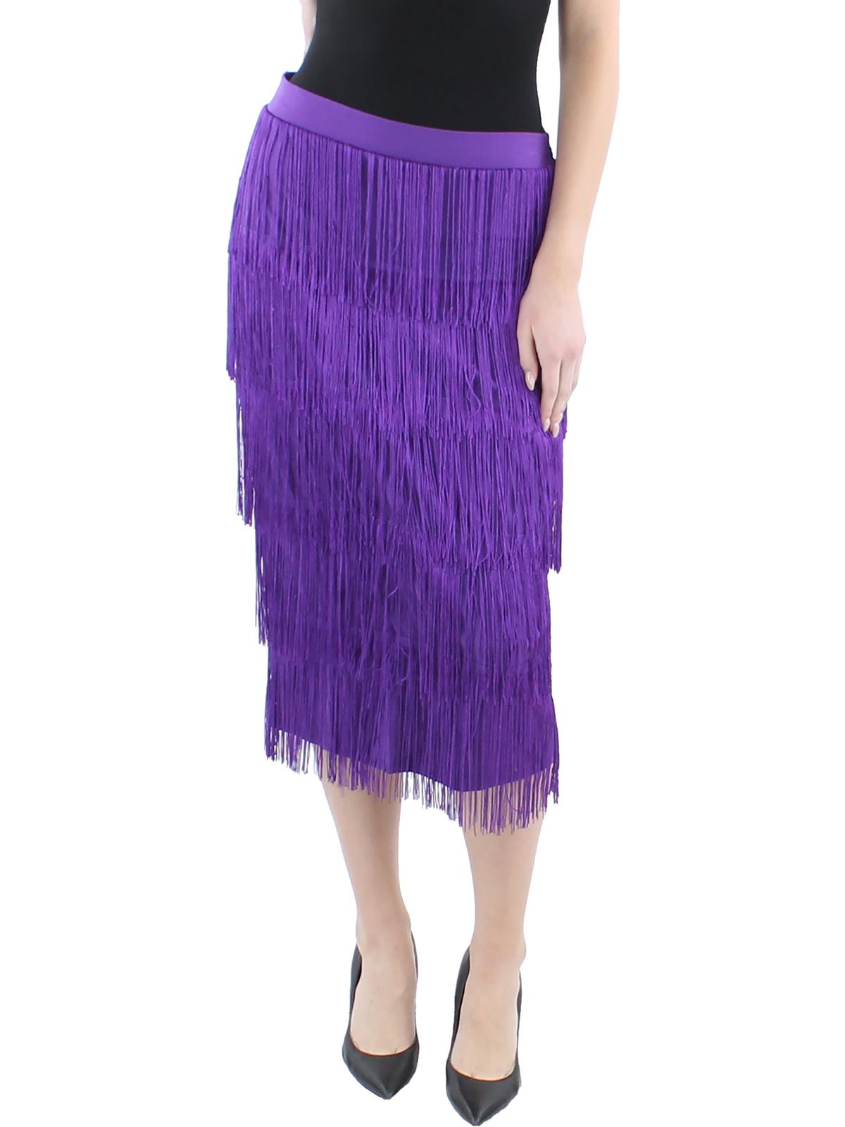 Shop Beulah Womens Fringe Midi A-line Skirt In Purple