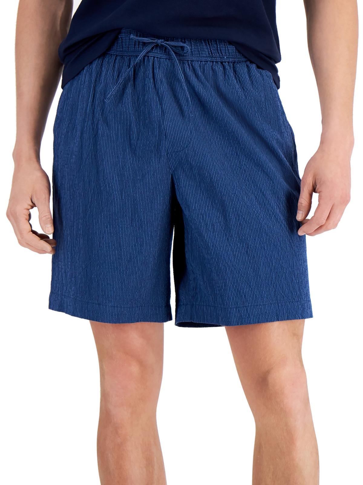 Shop Alfani Mens Seersucker Striped Casual Shorts In Blue
