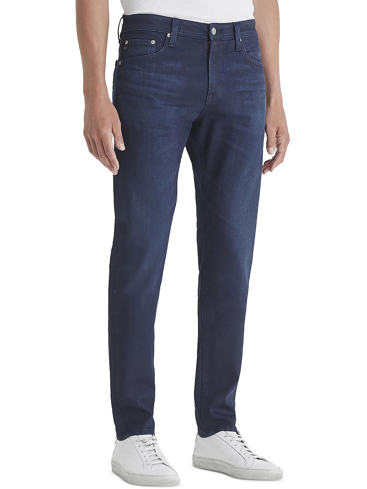 Shop Ag Mens Coated Slim Fit Straight Leg Jeans In Blue