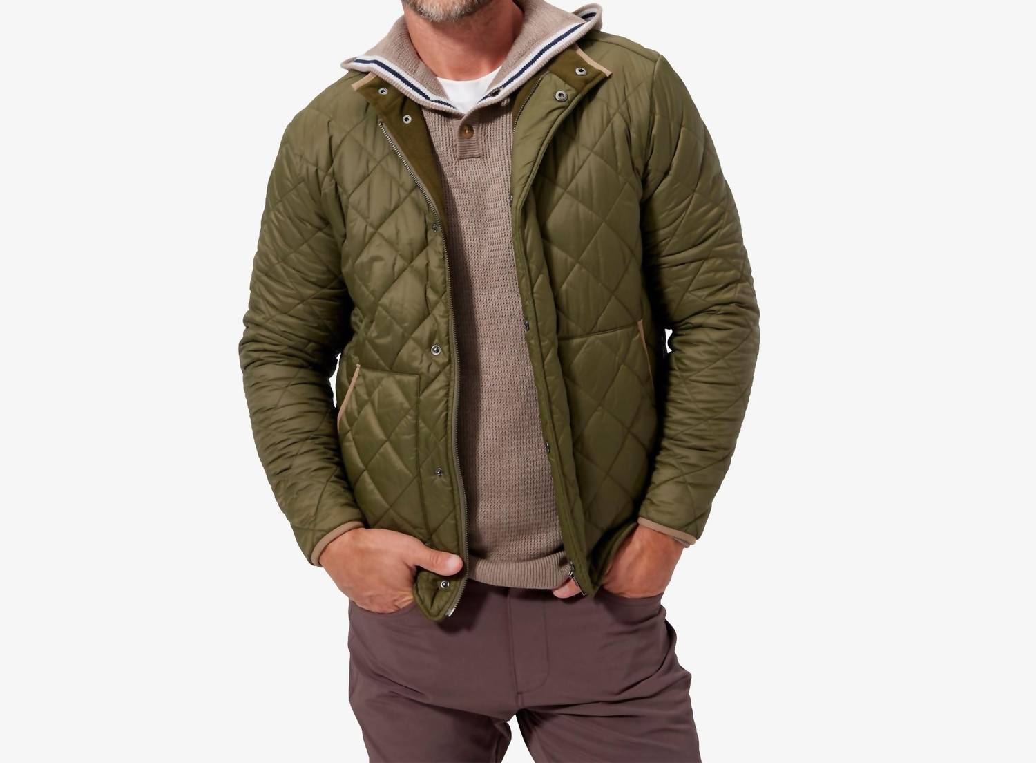 MIZZEN + MAIN Men Belmont Quilted Jacket in Olive Night Solid