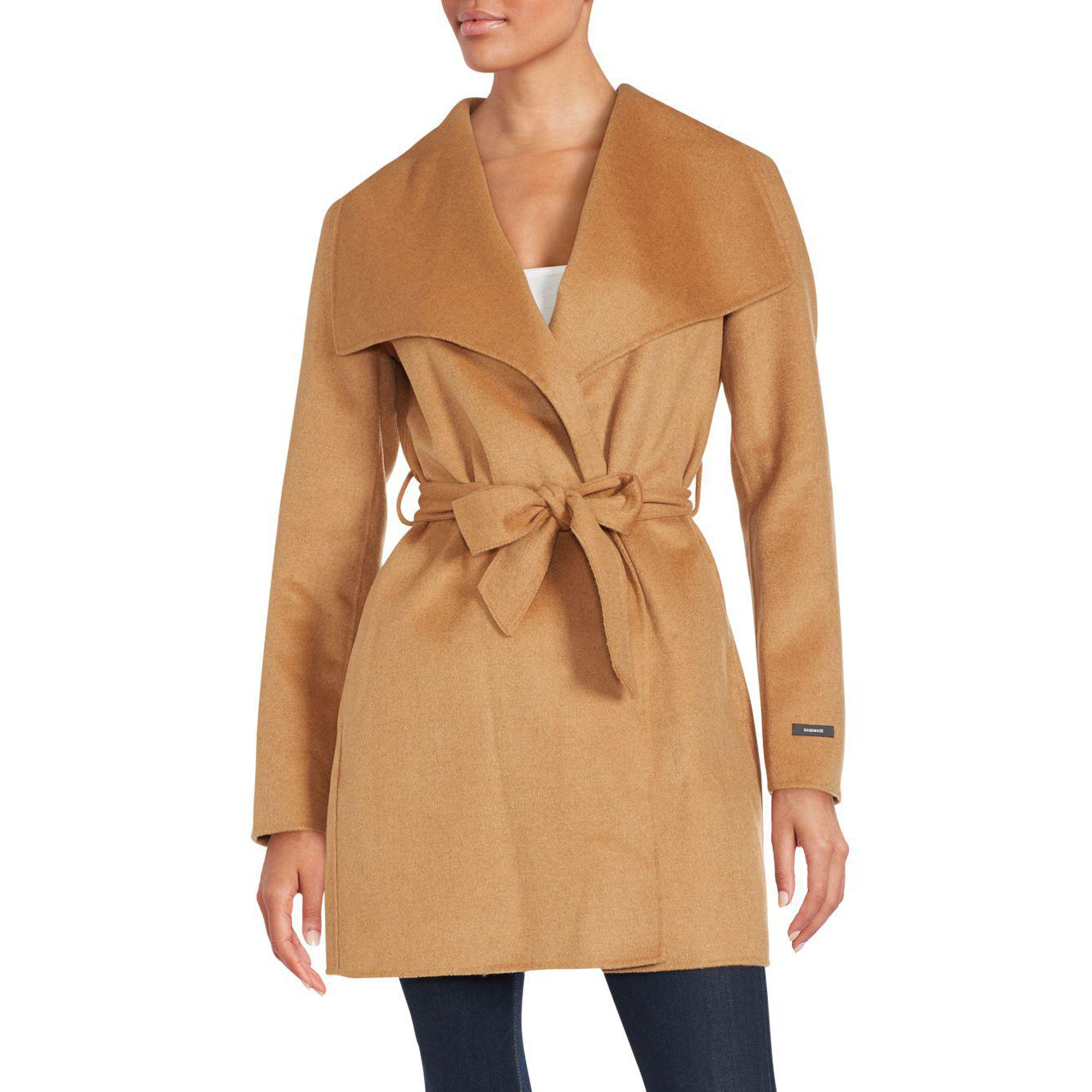 Shop T Tahari Women's Classic Double Face Wool Blend Wrap Coat, Camel In Brown