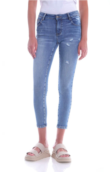 Bianco ariella mid rise distressed skinny jean in light wash