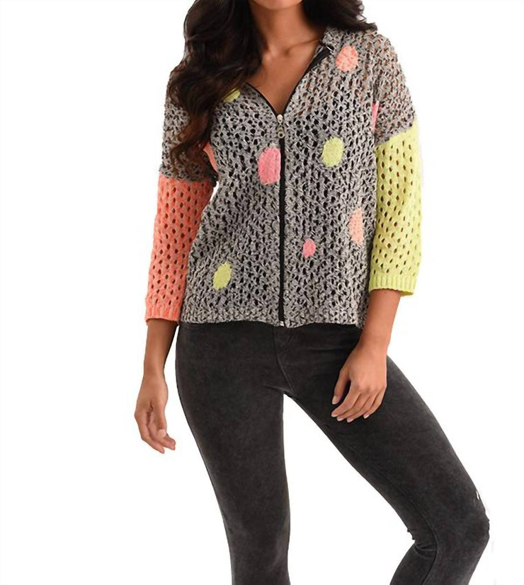 Daisy Bubbles Crochet Zip Cardigan in Black Multi – Shop Premium Outlets