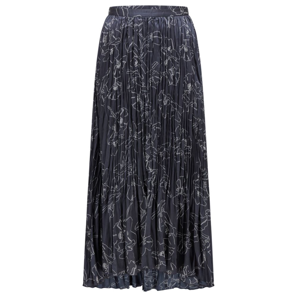 HUGO BOSS Floral-print midi skirt in crinkled recycled fabric