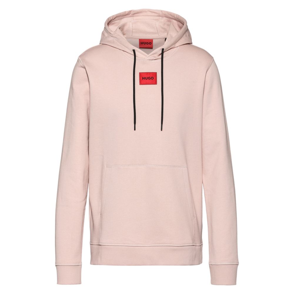 Hugo Hooded Sweatshirt In Terry Cotton With Red Logo Label In Light Pink