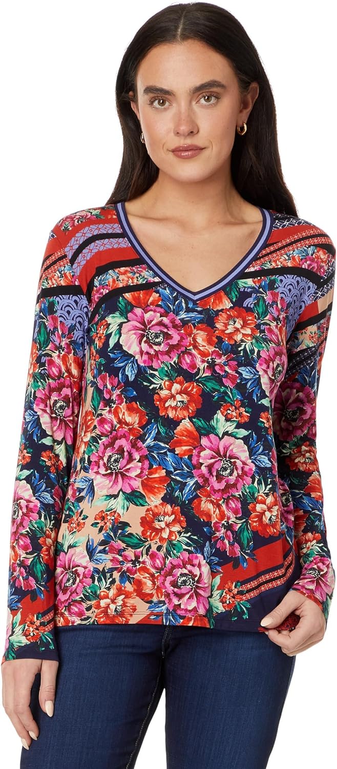 Shop Johnny Was Women's The Janie Favorite Long Sleeve V-neck Tee, Multicolor