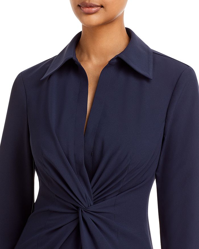 Shop Cinq À Sept Cinq A Sept Women's Navy Blue Mckenna Twisted Front Collared Midi Dress