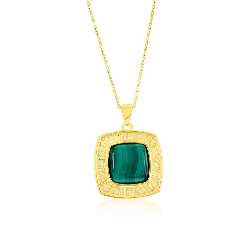 Simona Sterling Silver Square Malachite Designed Pendant Necklace - Gold Plated In Green