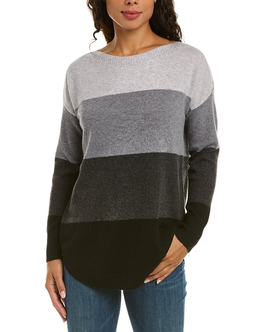 Incashmere Wide Stripe Boat Neck Cashmere Sweater In Grey | ModeSens