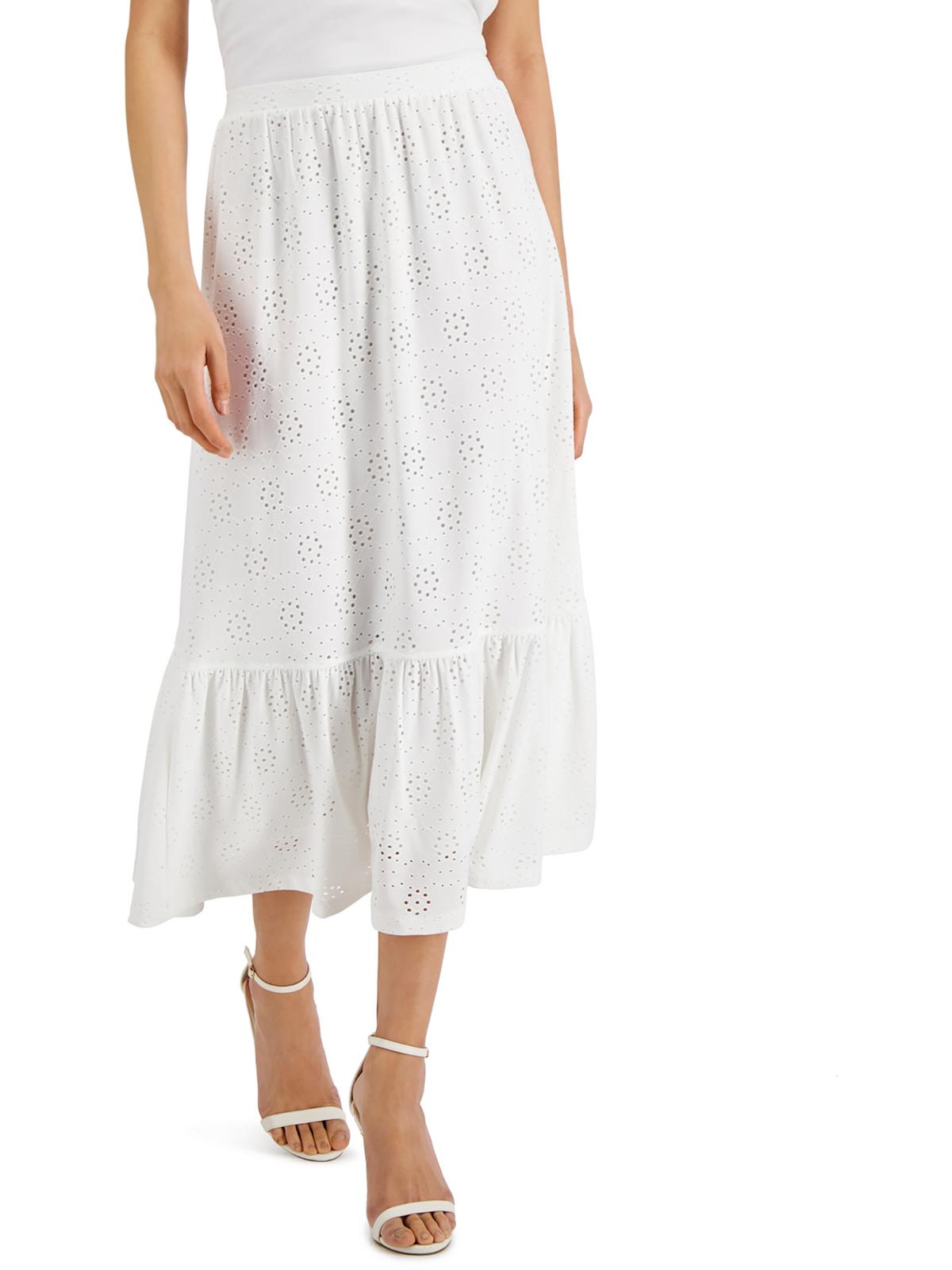 Shop Kasper Womens Eyelet Calf Midi Skirt In Multi