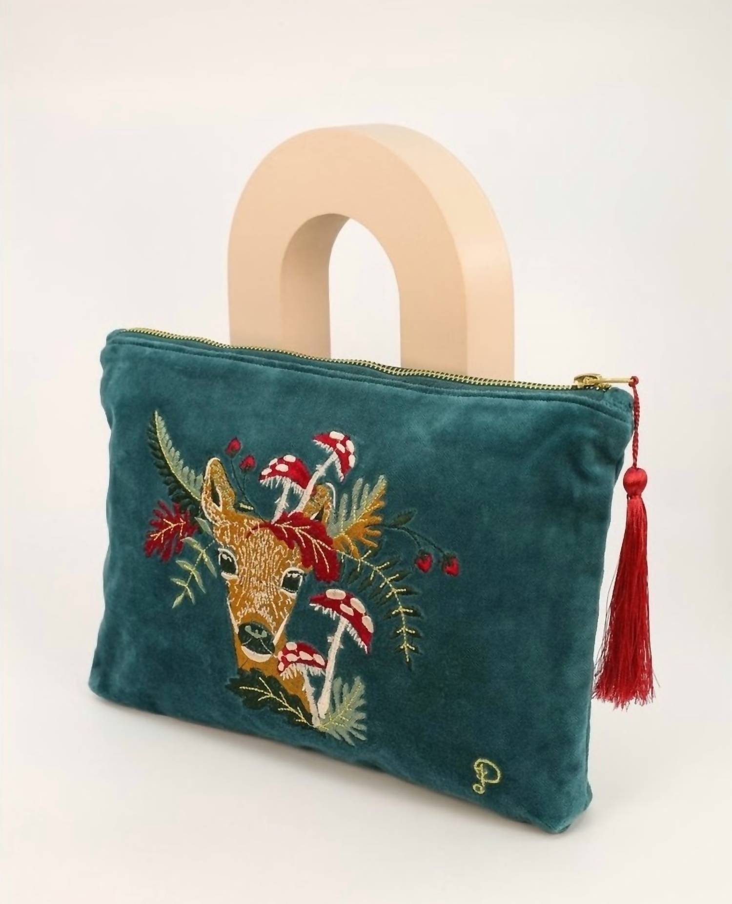 Shop Powder Doe With Toadstools Velvet Zip Pouch In Teal In Blue