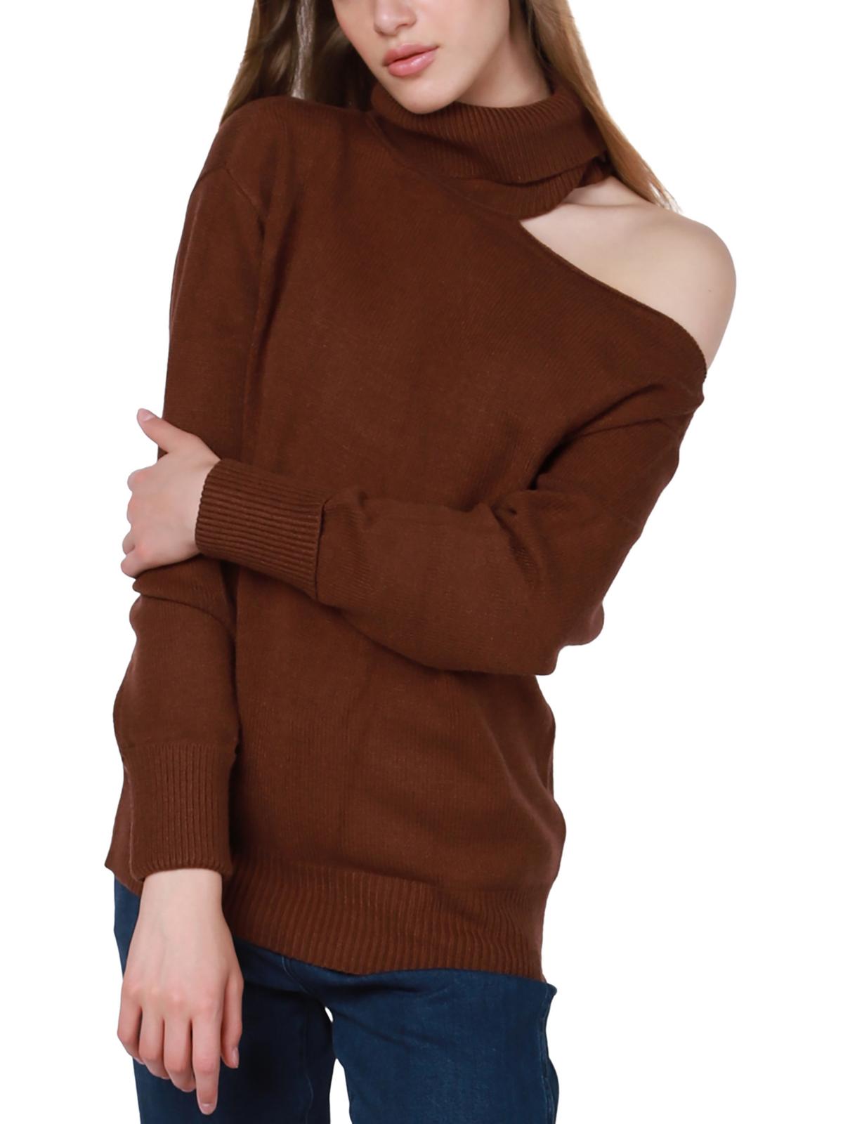 Shop Black Tape Womens Cut-out Warm Turtleneck Sweater In Brown