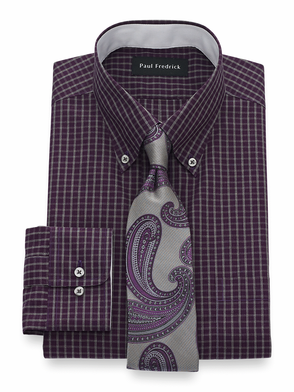 Paul Fredrick Slim Fit Non-iron Cotton Check Dress Shirt With Contrast ...