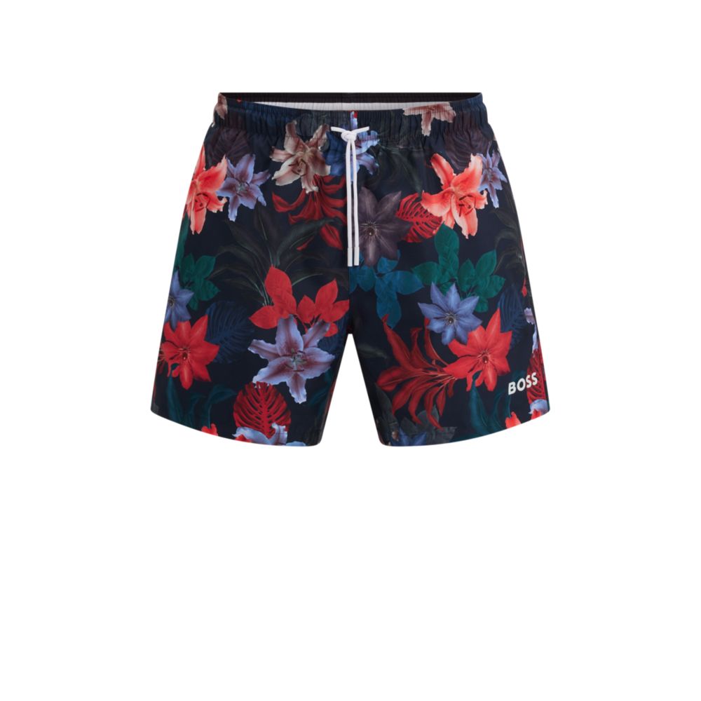 HUGO BOSS Floral-print swim shorts with logo detail