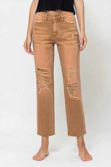 Vervet By Flying Monkey norah high rise straight crop denim in brown