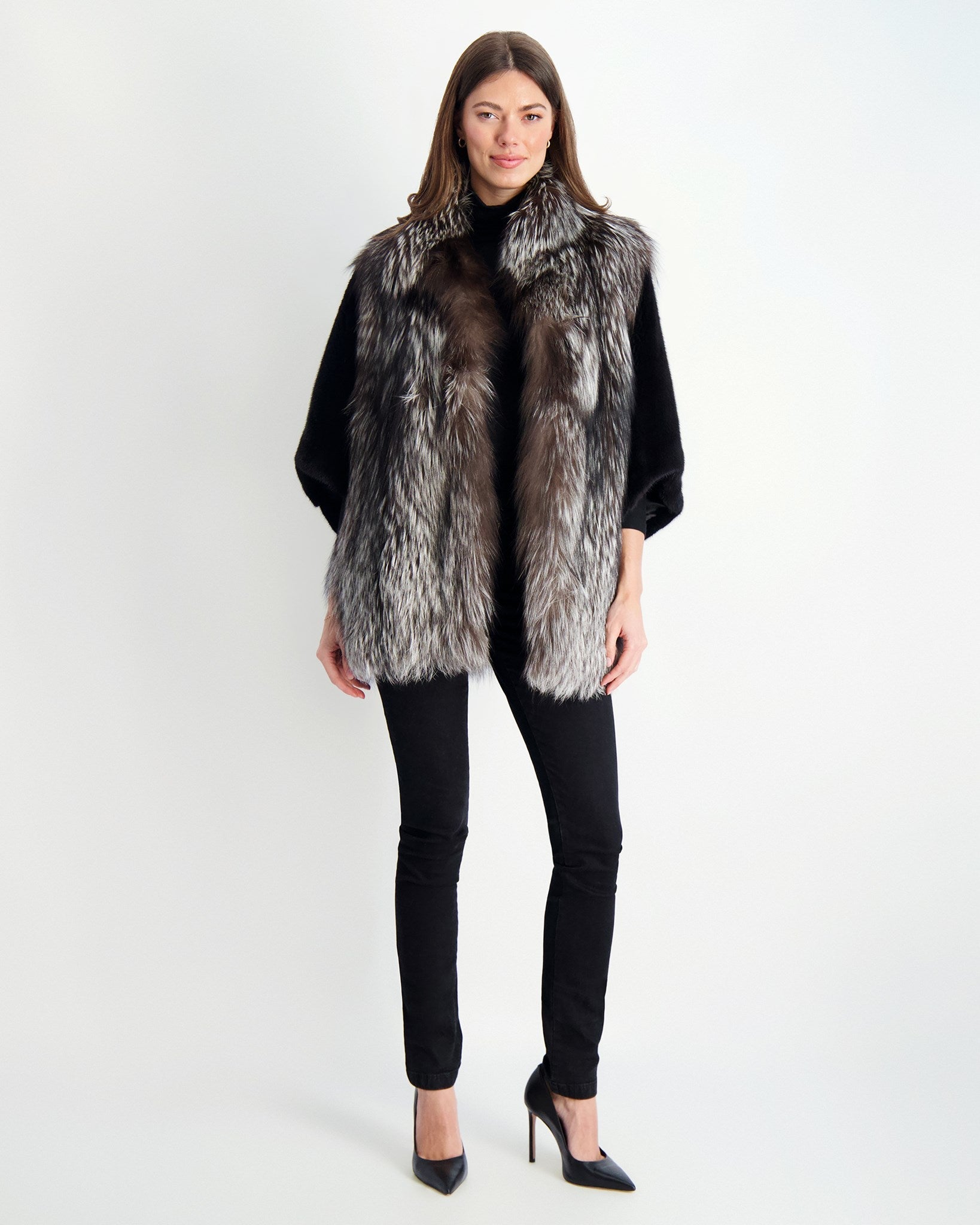 Shop Gorski Fox Jacket With Mink Sleeves In Silver