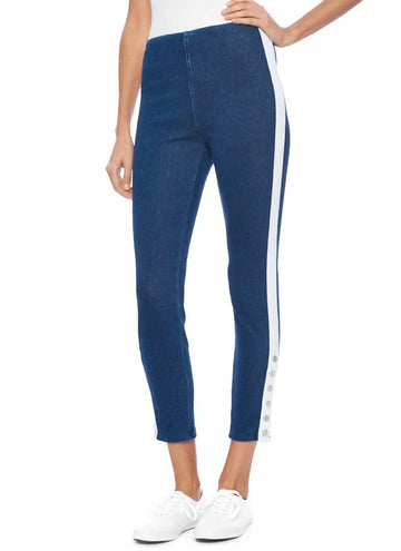 Lysse snap striped denim pant in mid wash
