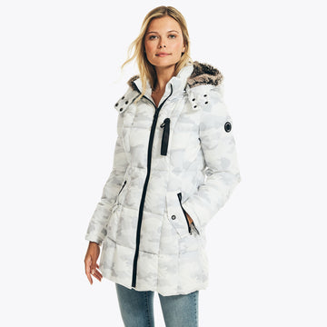 Nautica womens faux-fur trimmed camouflage parka