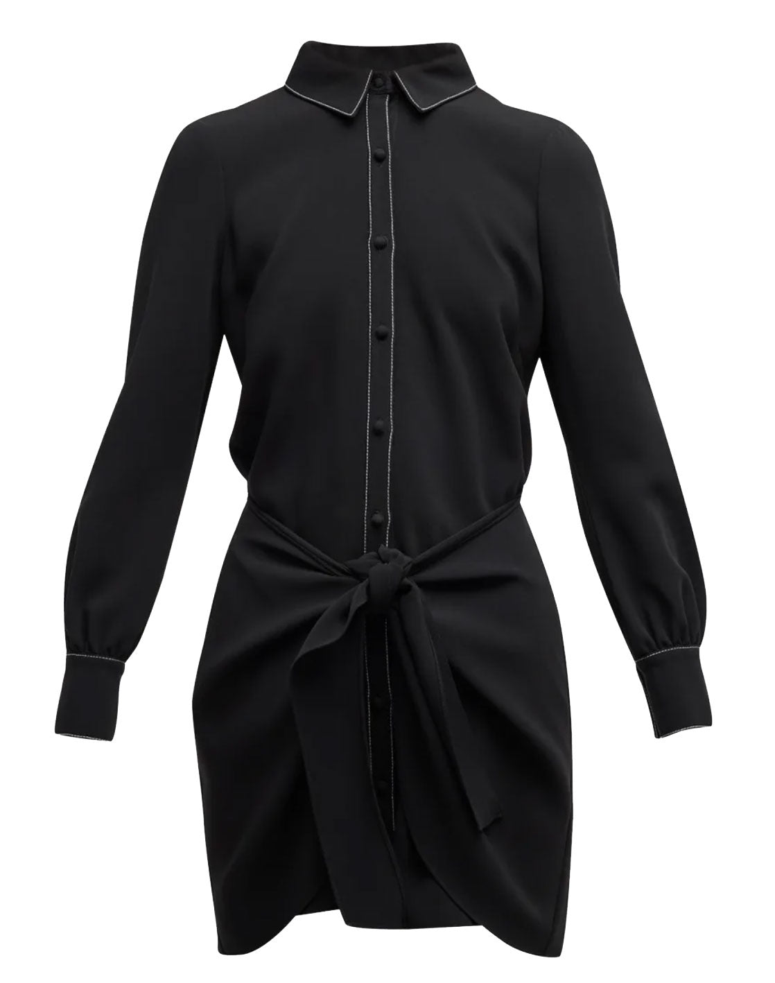 Shop Cinq À Sept Cinq A Sept Gaby Tie-waist Topstitched Solid Black Crepe Mini Dress, 2