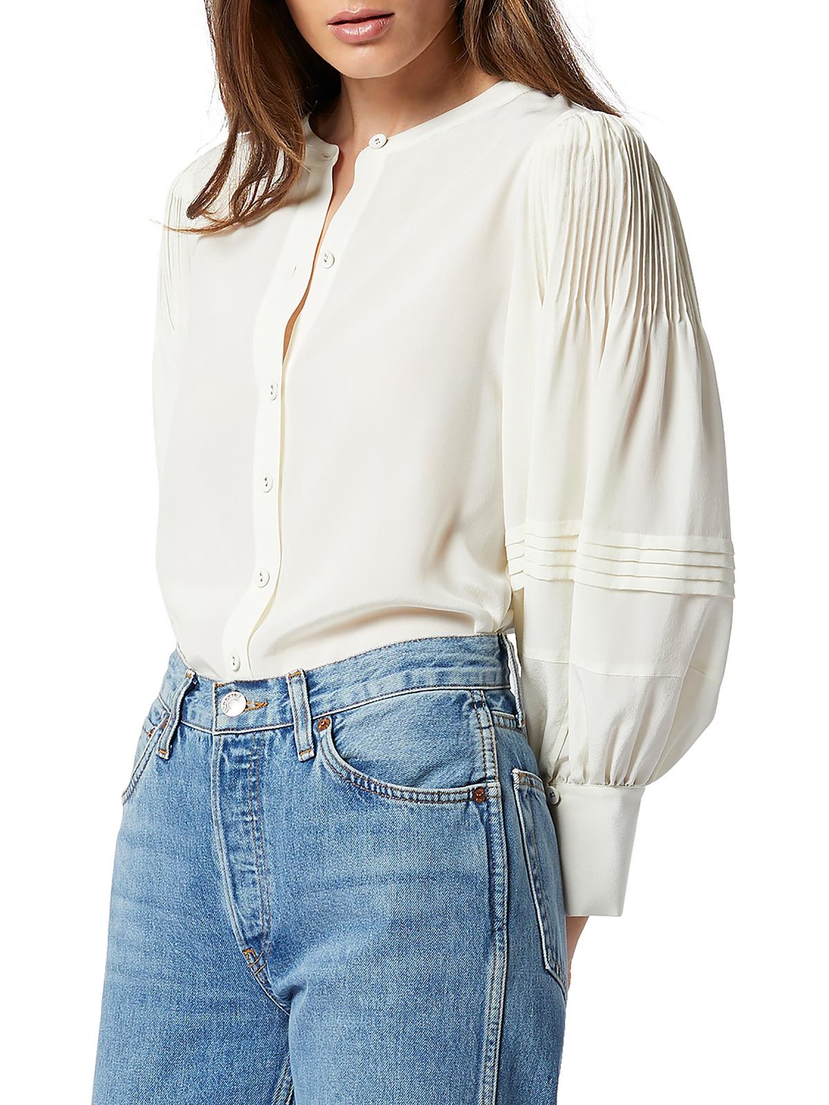 Shop Joie Womens Collarless Pintuck Button-down Top In White