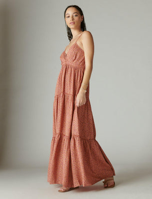 LACE TIERED KNIT MAXI DRESS