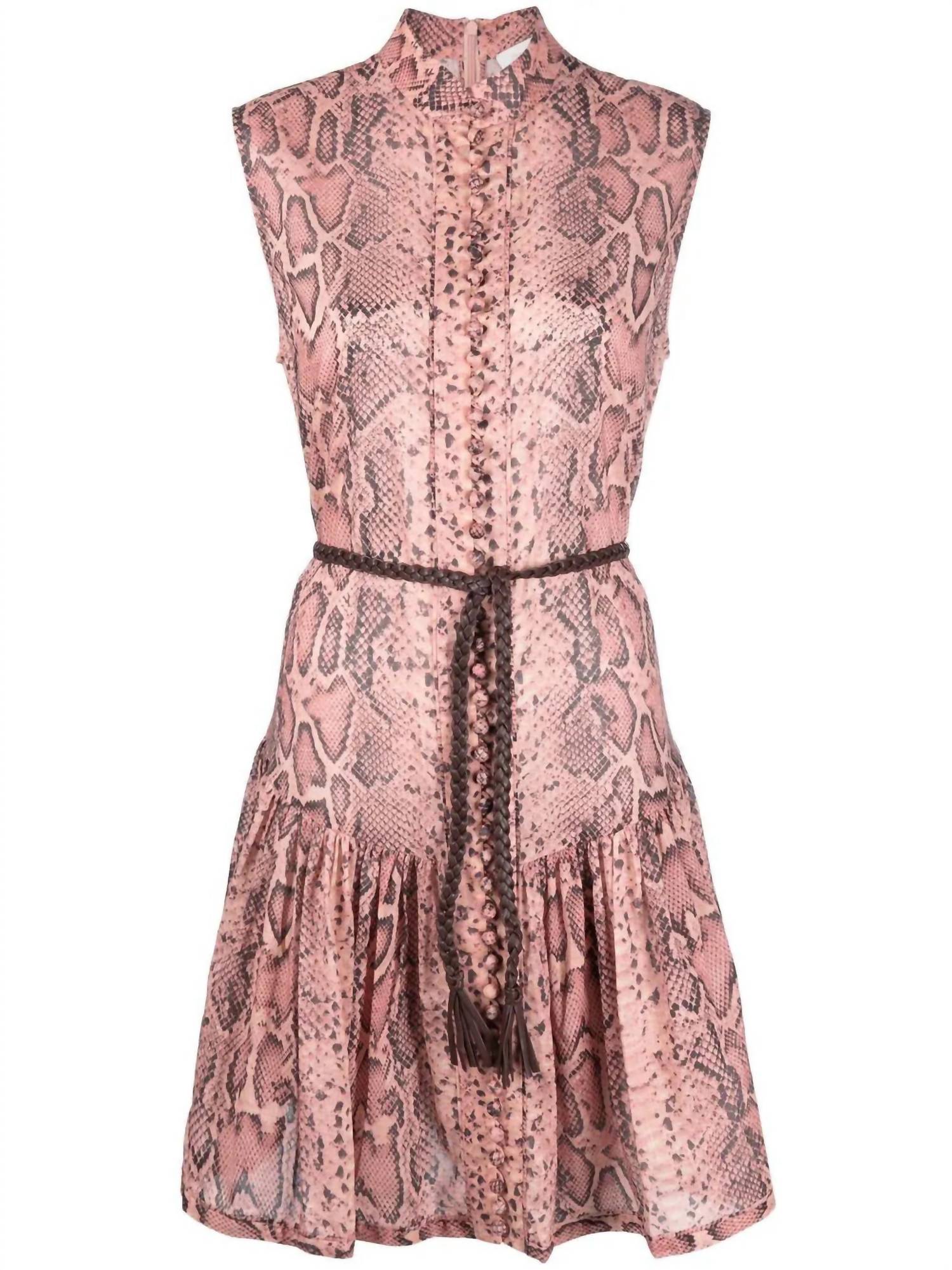 ZIMMERMANN Moonshine Tied Mini Dress In Pink Snake