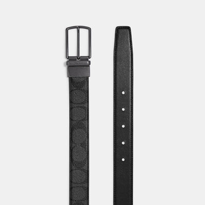 코치 COACH Outlet harness buckle cut to size reversible belt, 30 mm,charcoal/black