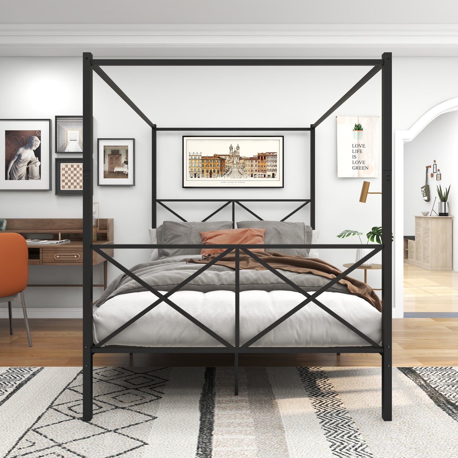 Shop Simplie Fun Metal Canopy Bed Frame