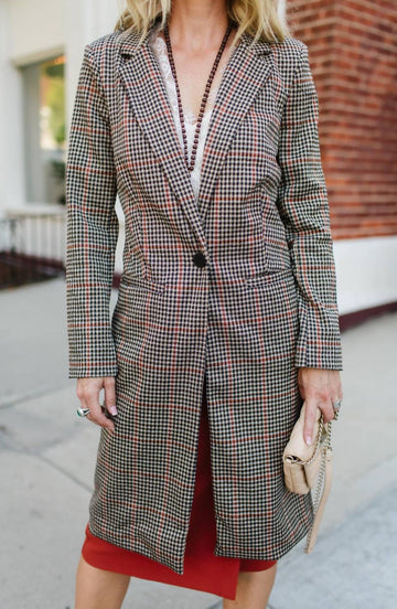 Rd Style plaid boyfriend trench coat in tan