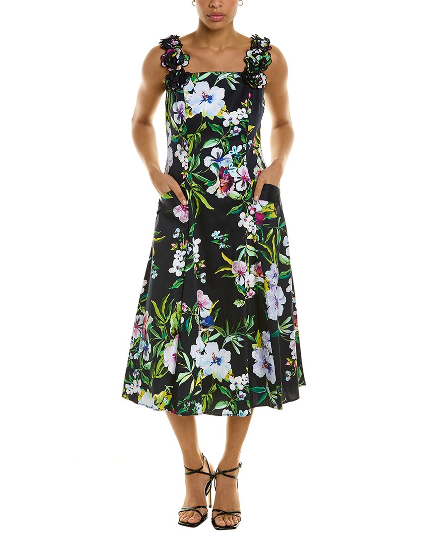 Teri Jon By Rickie Freeman Floral Midi Dress In Black | ModeSens