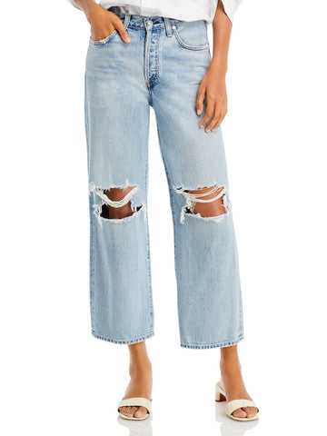 Citizens of Humanity elle womens high rise destroyed straight leg jeans