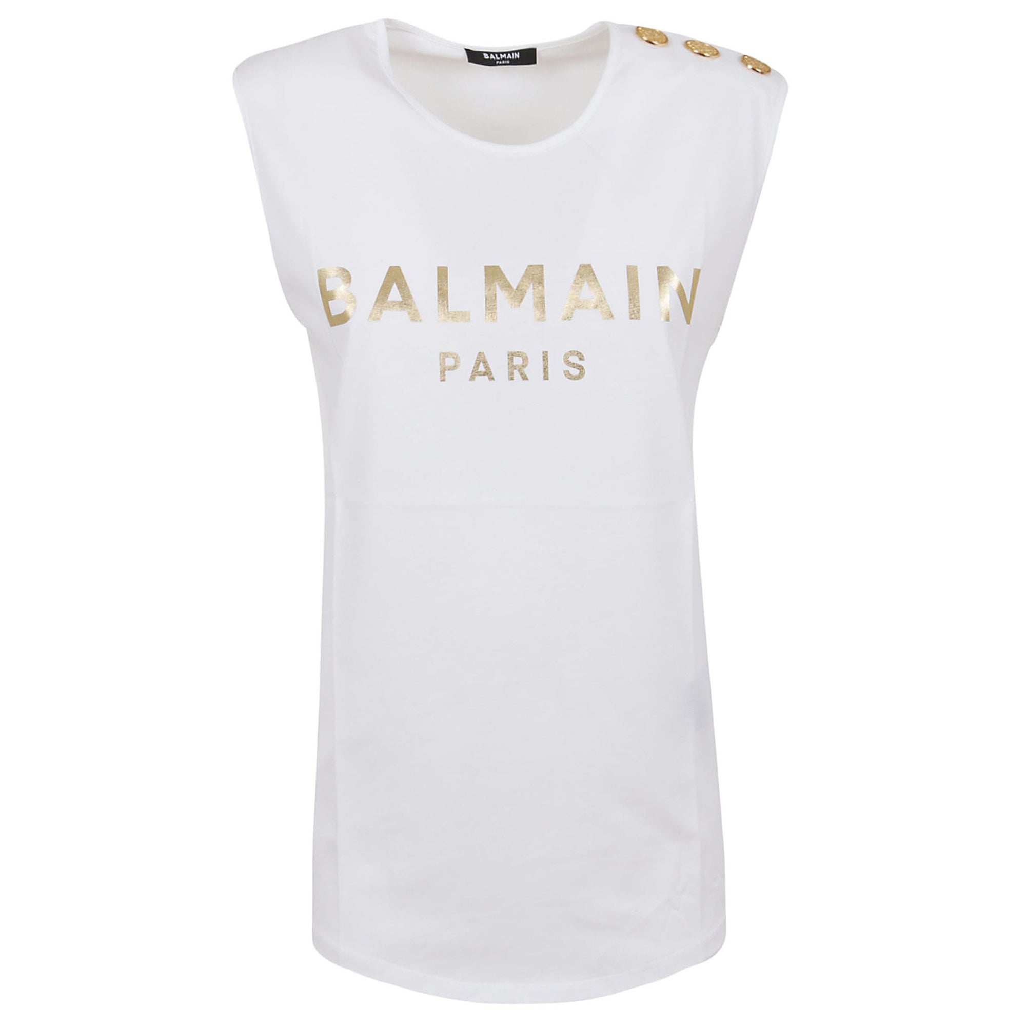 Shop Balmain Women's White Gold Branded Logo Sleeveless Tank T-shirt