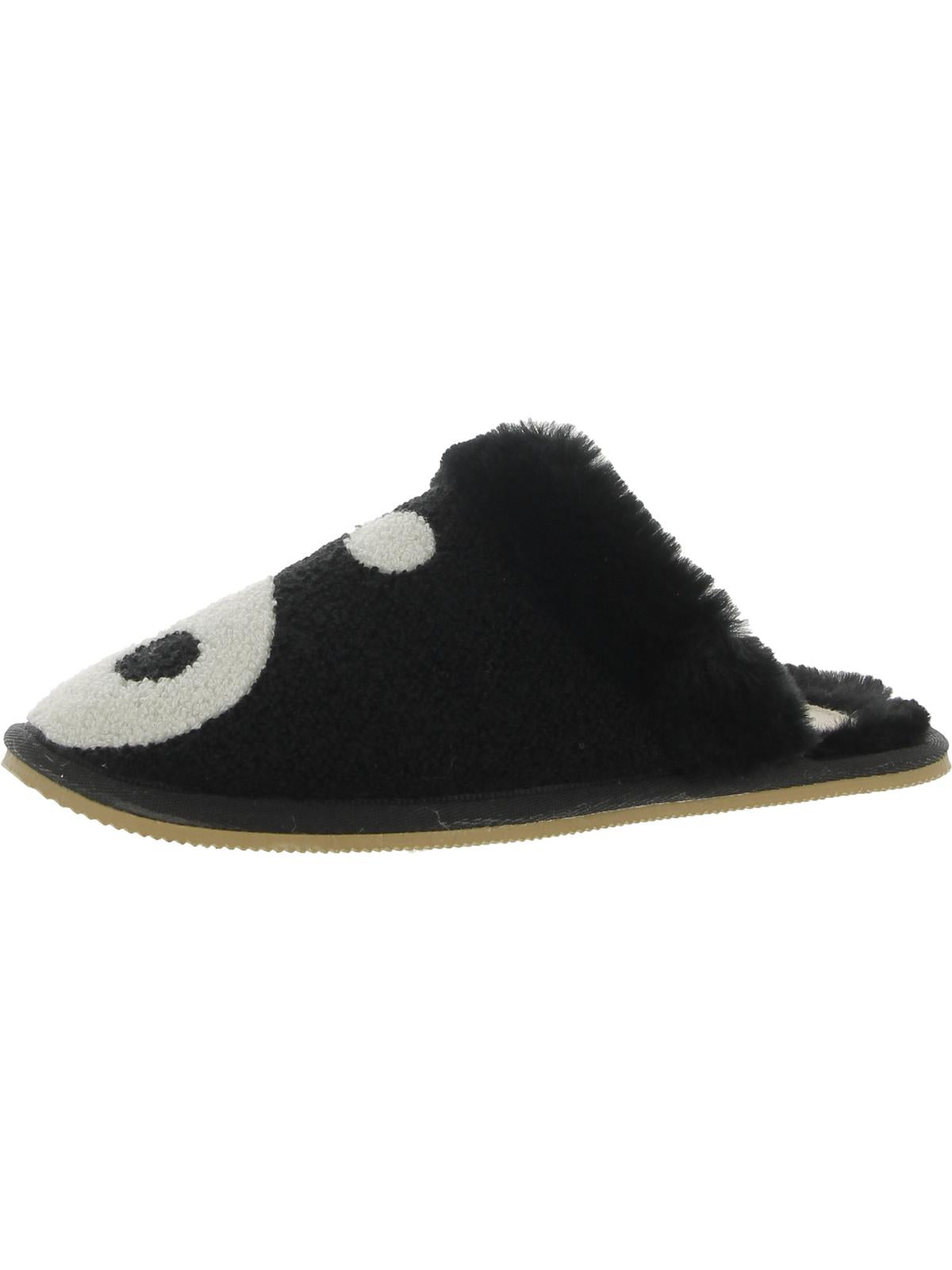 Soludos Yin Yang Womens Faux Fur Slip On Slide Slippers In Black