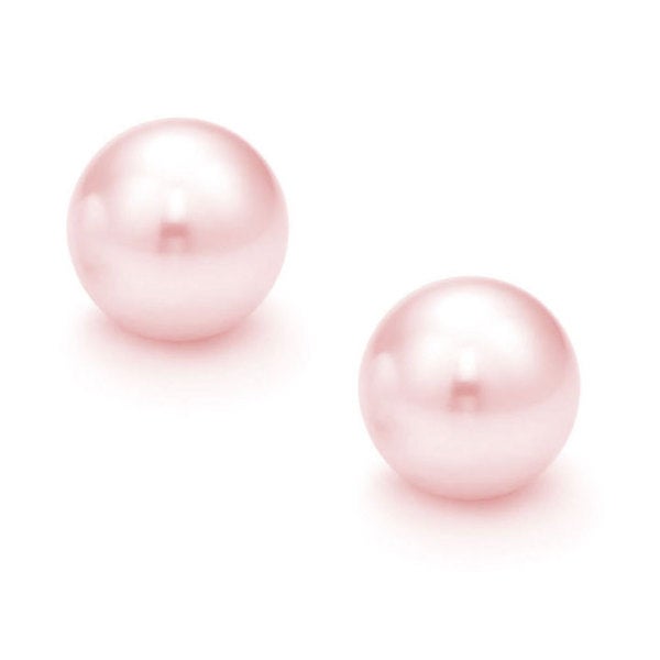 Shop Suzy Levian 14k White Gold Round Pink Freshwater Pearls Stud Earrings - 8 Mm