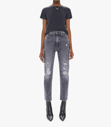 Mother high waist rider ankle denim in after midnight with molly