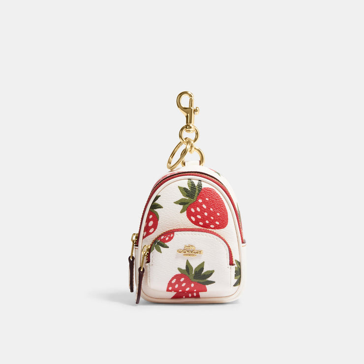 Coach Mini Court Backpack Bag Charm With Wild Strawberry Print 