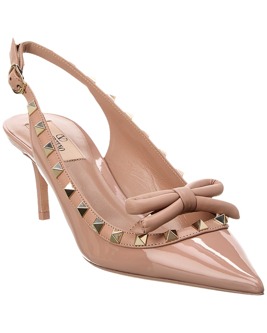 Shop Valentino Rockstud 60 Patent Slingback Pump In Beige