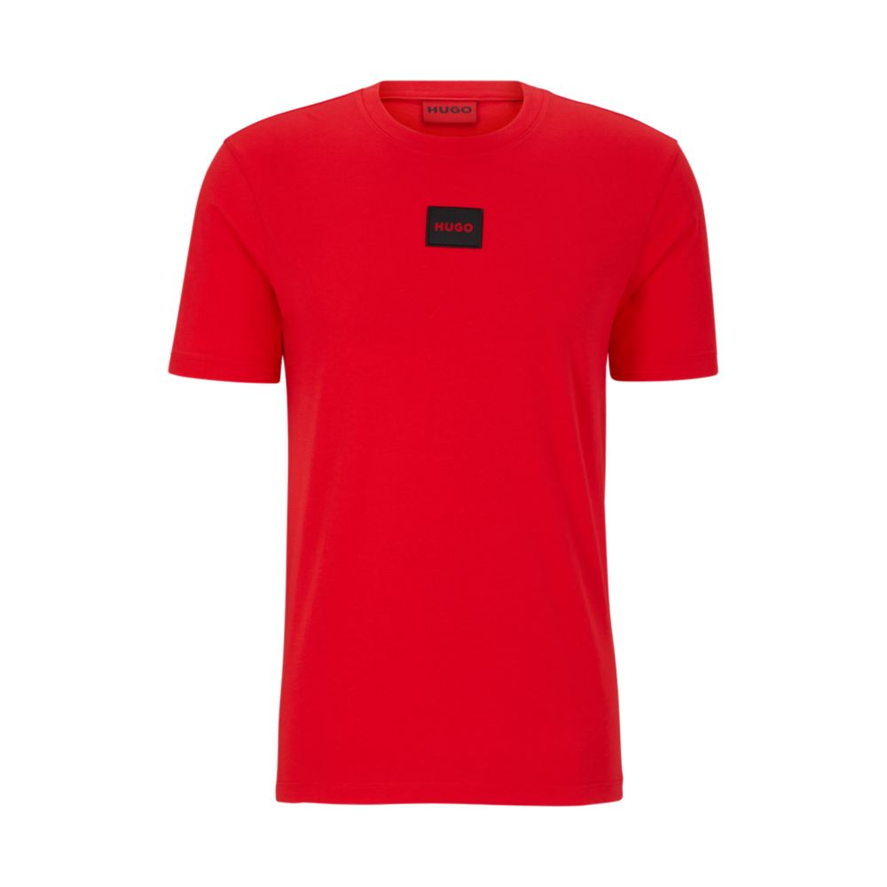 HUGO Regular-fit cotton T-shirt with red logo label
