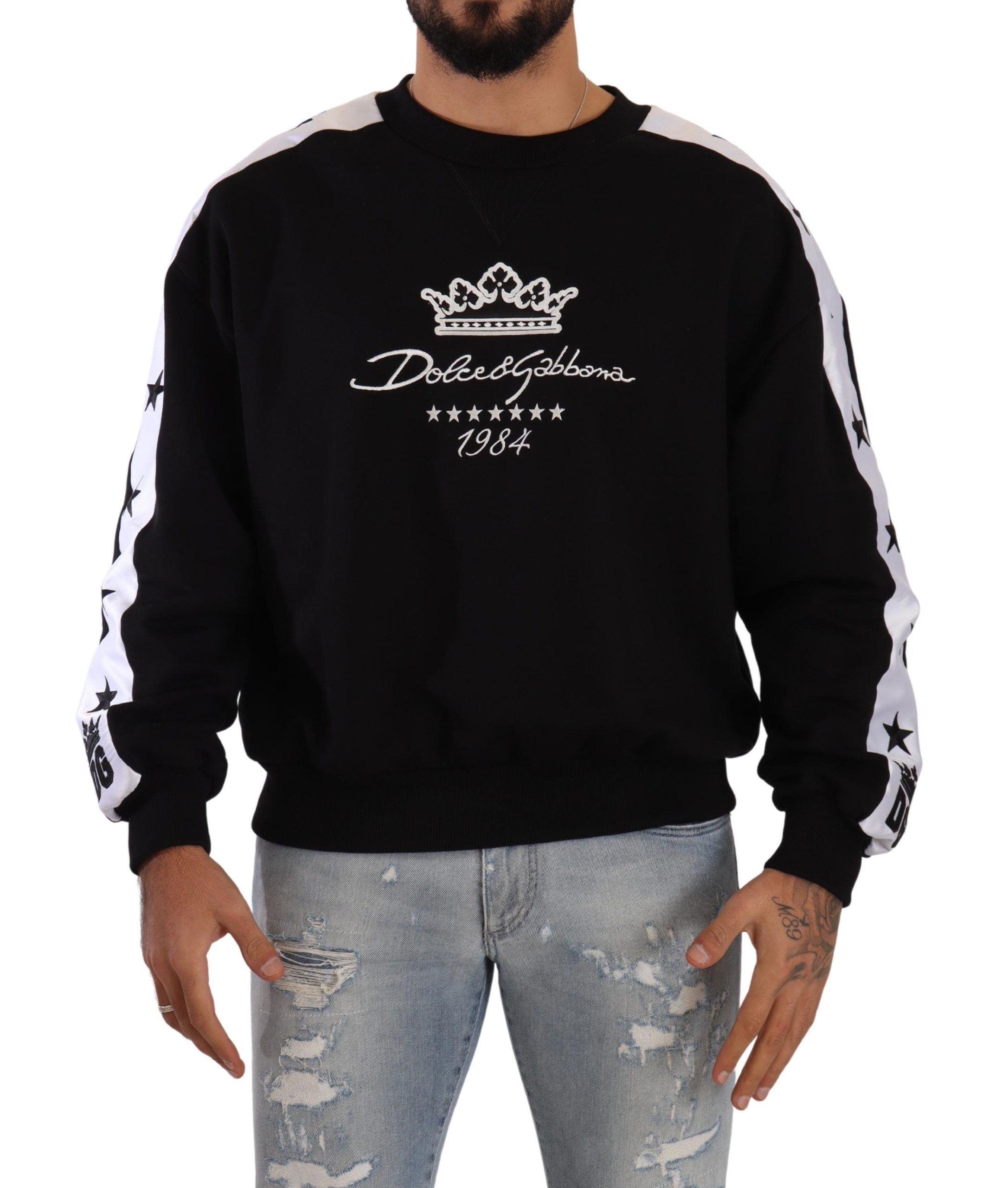 DOLCE & GABBANA Dolce & Gabbana Men's Cotton Crewneck Crown 1984 Stars Pullover Men's