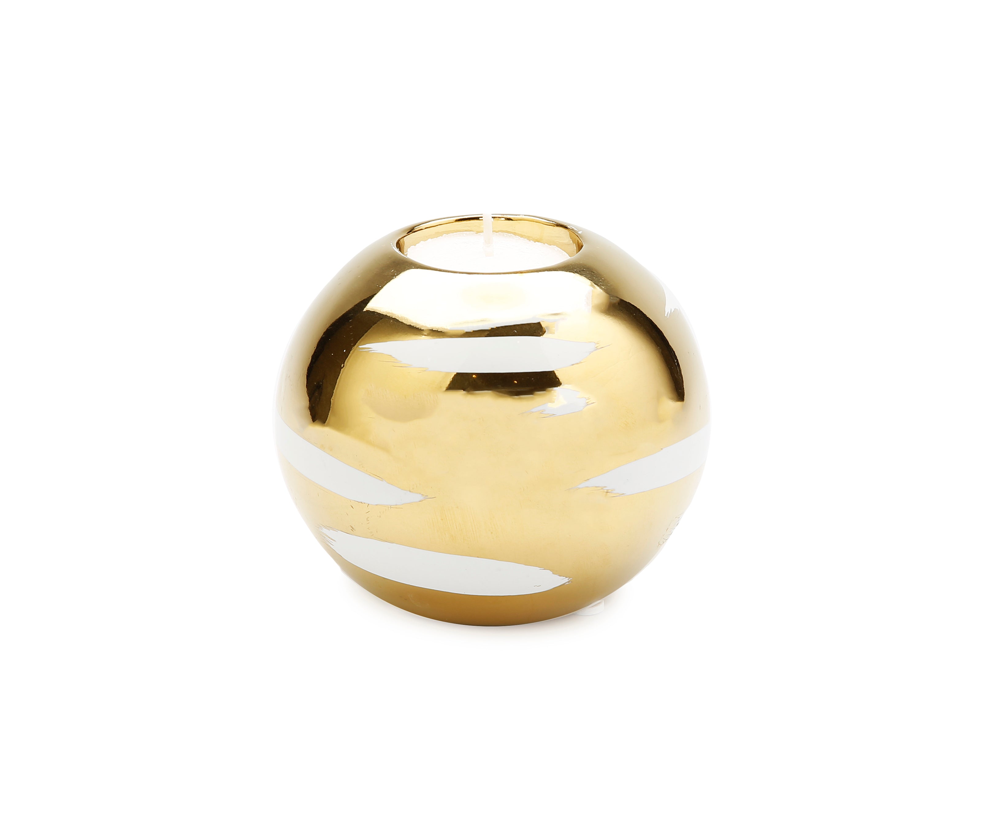 VIVIENCE Gold Tea Light Holder with White Block Design