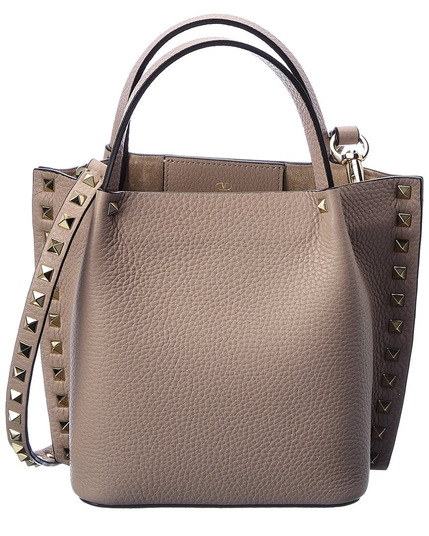 Rockstud Small Leather Tote Bag in Beige - Valentino Garavani