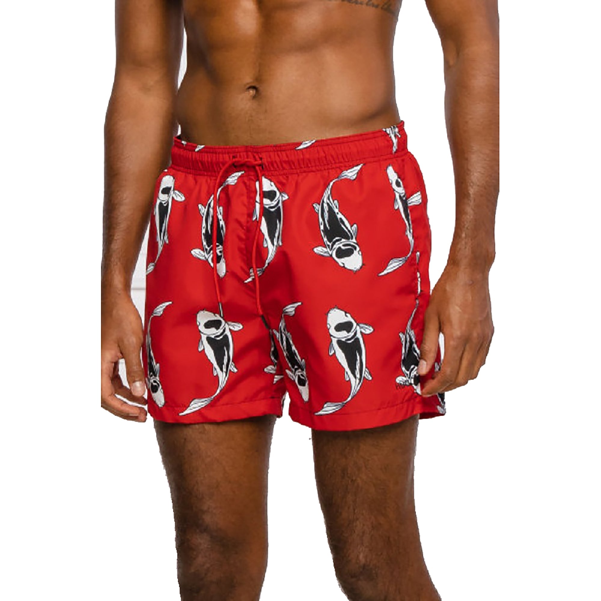 Shop Hugo Boss Men's Red Fish Animal Print Swim Shorts Trunks