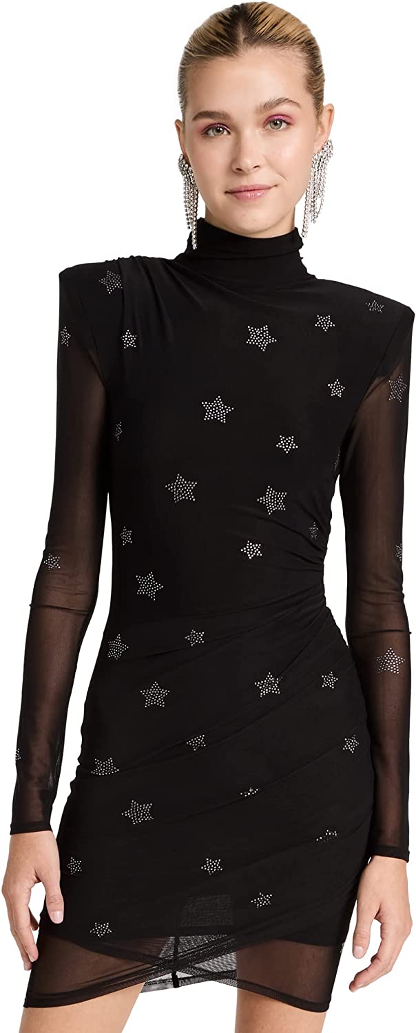 Shop Cinq À Sept Women Marlene Rhinestone Star Black Mesh Strech Nylon Mini Dress