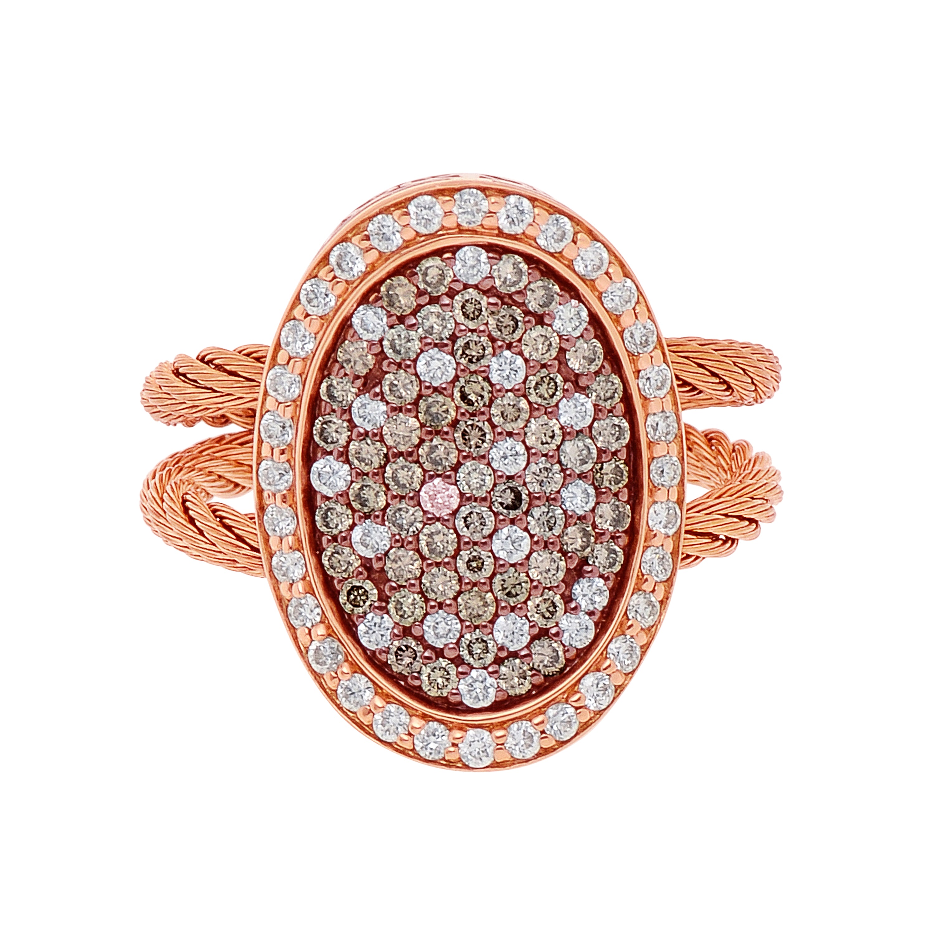 Alor Stainless Steel, 18k Rose Gold And White Diamond 0.97ct. Tw. Statement Ring Sz. 6.5 In Red