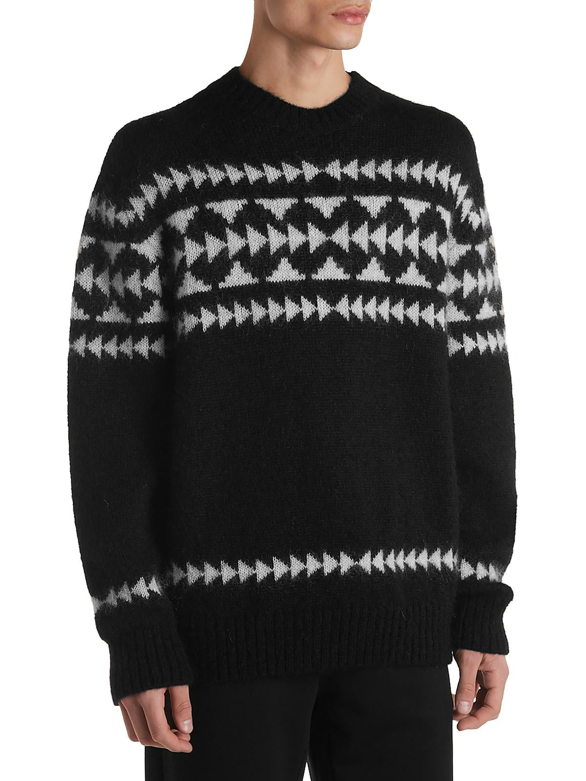 Shop Moncler Mens Geometric Knit Crewneck Sweater In Black