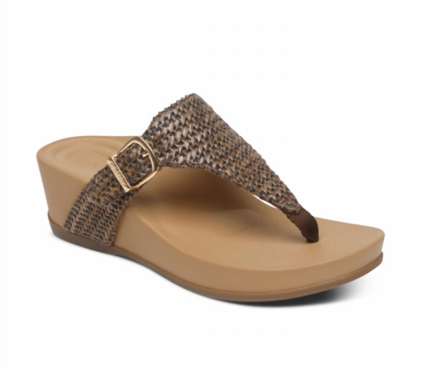 AETREX Kate Thong Wedge in Brown Woven