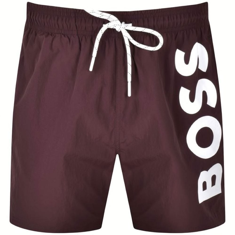 Shop Hugo Boss Men Standard Octopus Eggplant Elastic Waist Drawstrings Swim Trunks In Purple